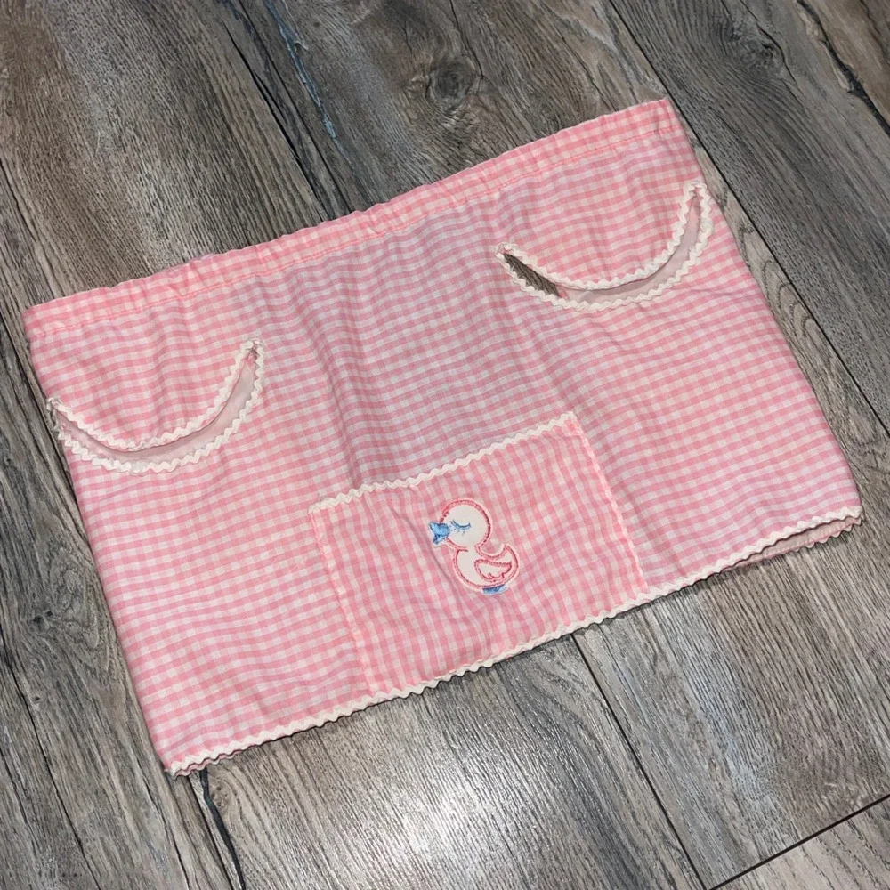 Vintage Pink Gingham High Chair Stroller Cover Embroidered‎ Duck Plastic Lined